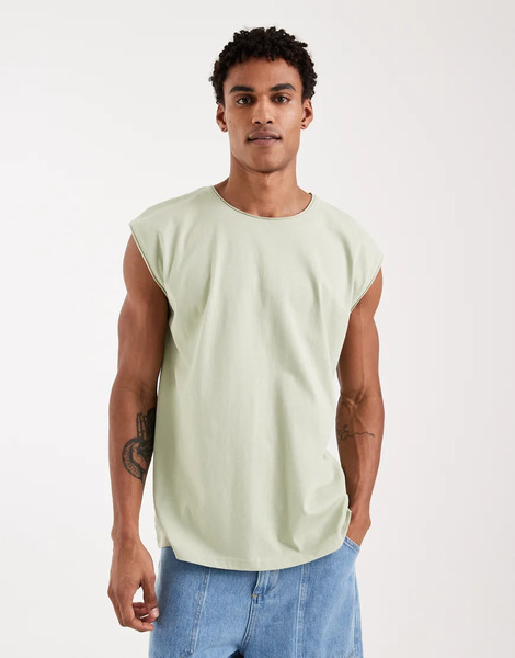  Brave Soul Oversized Tank Vest In Sage Green 