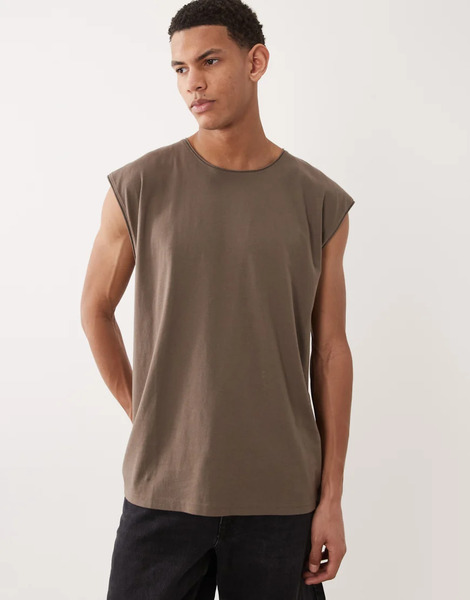  Brave Soul Oversized Tank Vest In Taupe Neutral 