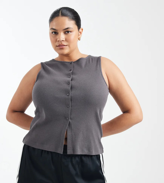  Brave Soul Curve Button Down Vest In Charcoal Grey 