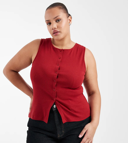  Brave Soul Curve Button Down Vest In Red 