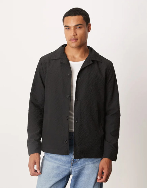  Brave Soul Seersucker Shacket In Black 