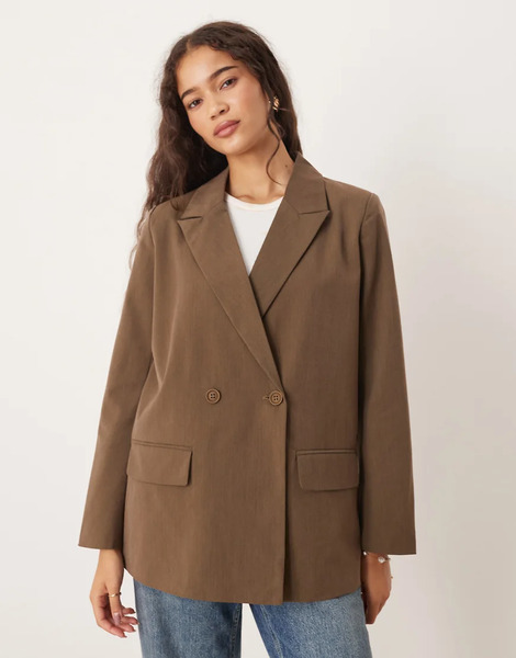  Brave Soul Structured Blazer In Brown 