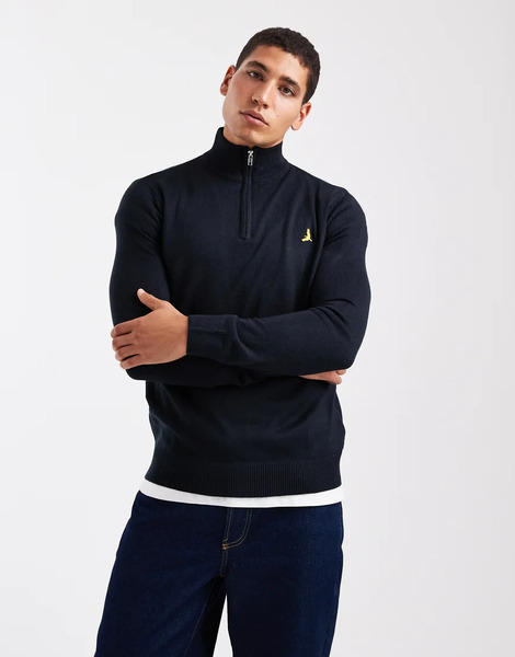  Brave Soul 1/4 Zip Knitted Jumper In Navy 