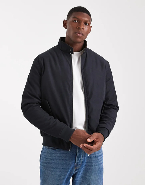  Brave Soul Zip Through Bomber Jacket In Navy 