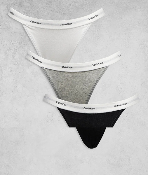  Calvin Klein Cotton Stretch Rib 3 Pack String Bikini Briefs In Black/white/grey Multi 
