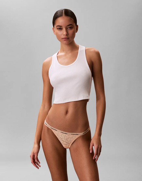  Calvin Klein Icon Lace String Bikini Briefs In Peach Orange 