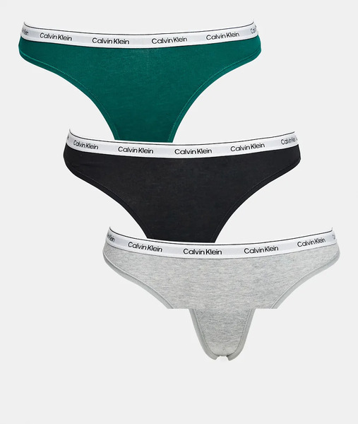  Calvin Klein Icon Logo 3 Pack Thongs In Black/grey/green Multi 