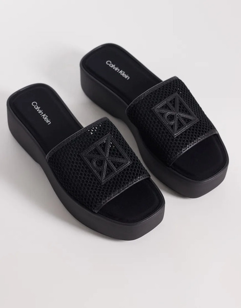  Calvin Klein Jeans Mesh Flatform Sandal In Black 