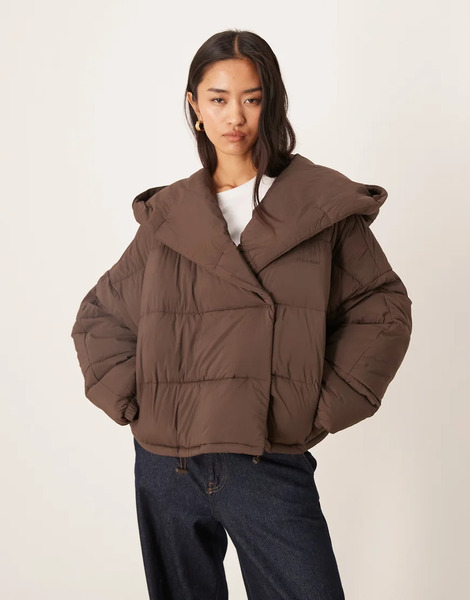  Calvin Klein Jeans Oversized Boxy Puffer Jacket In Chocolate Brown 