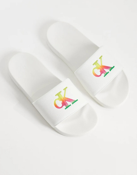  Calvin Klein Jeans Pride Sliders In White 