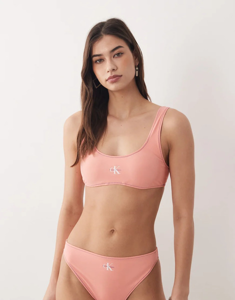  Calvin Klein Logo Bralette Bikini Top In Pink 