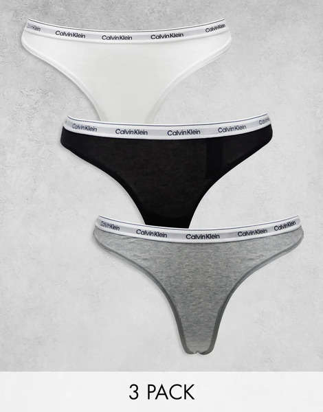  Calvin Klein Modern Logo 3 Pack Thong In Multi 