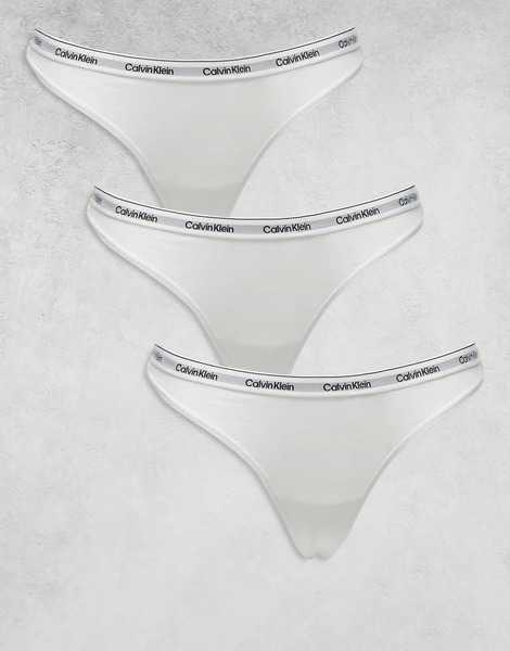 Calvin Klein Modern Logo 3 Pack Thong In White 