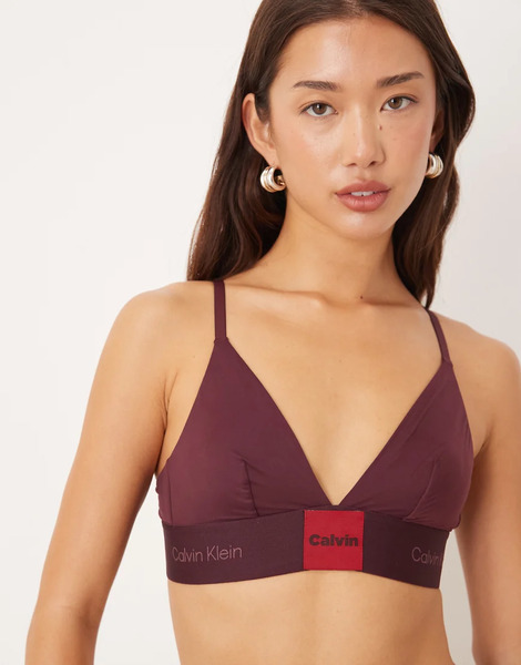  Calvin Klein Modern Logo Patch Bralette In Burgundy Red 