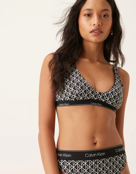  Calvin Klein Monogram Bralette Bikini Top In Black 