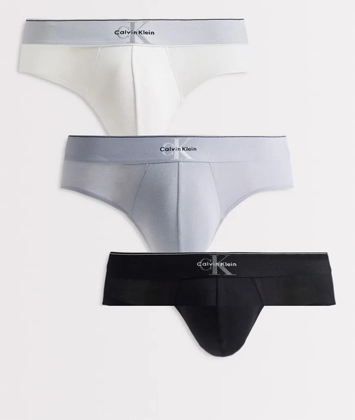  Calvin Klein Monogram Cotton 3 Pack Hip Briefs In Black/grey/white Multi 