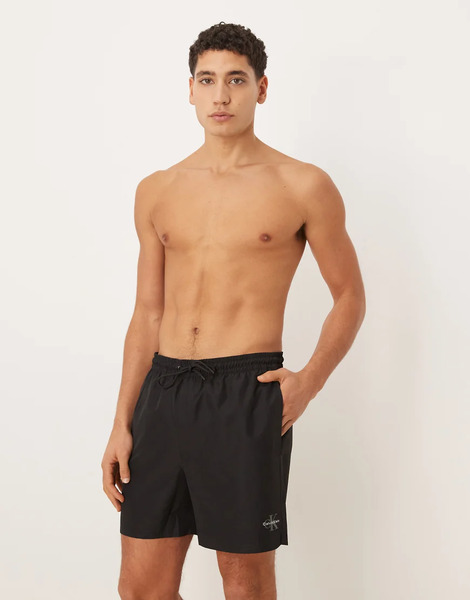  Calvin Klein Side Script Swim Trunks In Black 