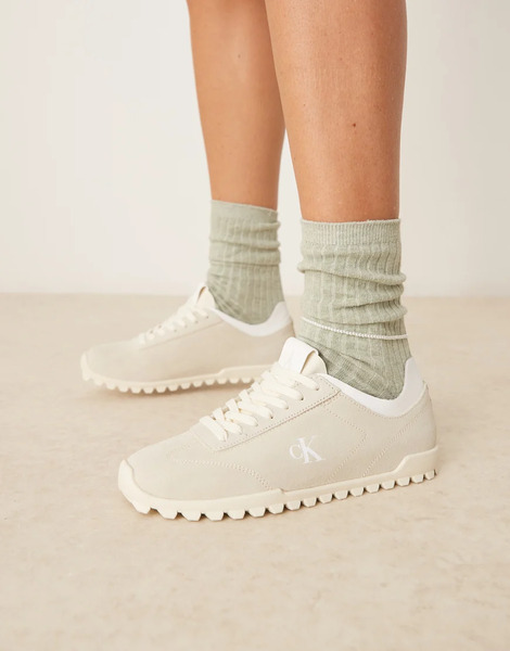  Calvin Klein Suede Low Profile Runner Trainers In Beige Neutral 