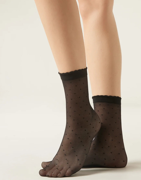  Calzedonia Classic Patterned Socks In Black Polka Dot 