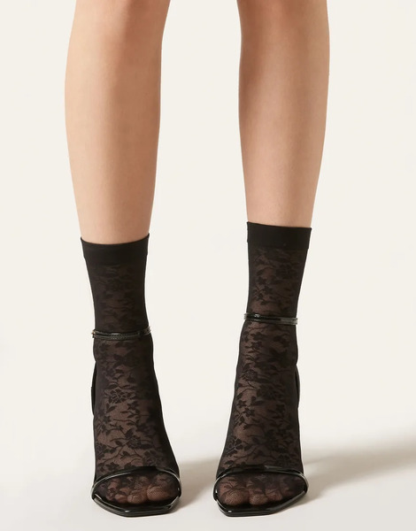  Calzedonia Floral Pattern Socks In Black 