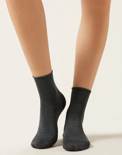  Calzedonia Glitter Socks In Charcoal Grey 
