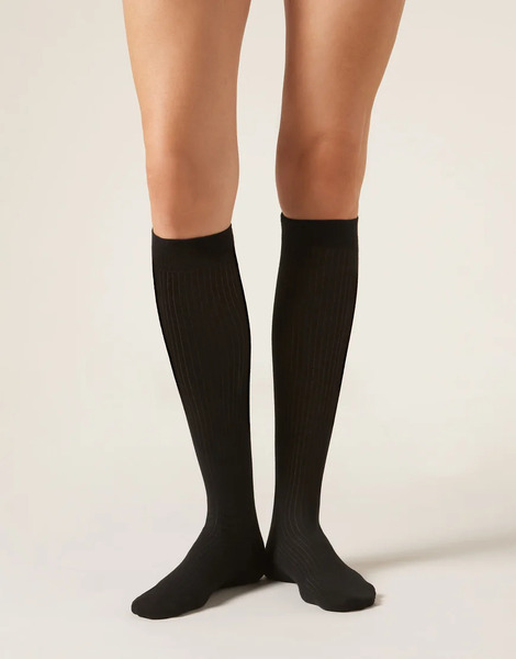  Calzedonia Ribbed Long Socks In Black 