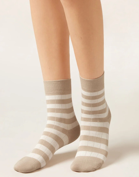 Calzedonia Striped Socks In Beige Neutral 