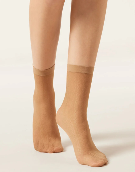  Calzedonia Vertical Diamond Patterned Socks In Natural Beige Neutral 