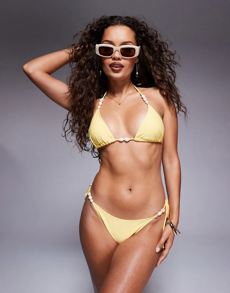  Candypants Beaded Tie Side Bikini Bottom In Yellow 