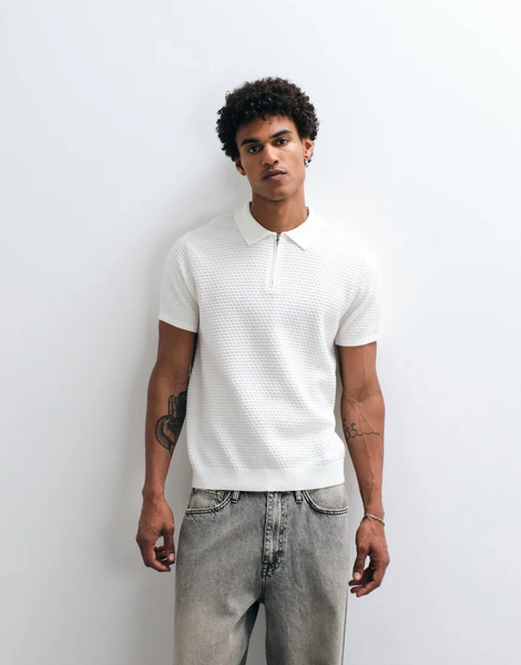  Capo Micro Square Zip Polo In Off White 