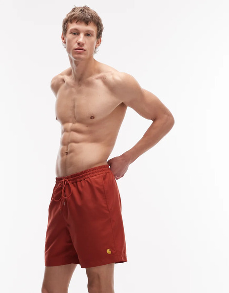  Carhartt Wip Chase Swim Trunks In Rust Red 