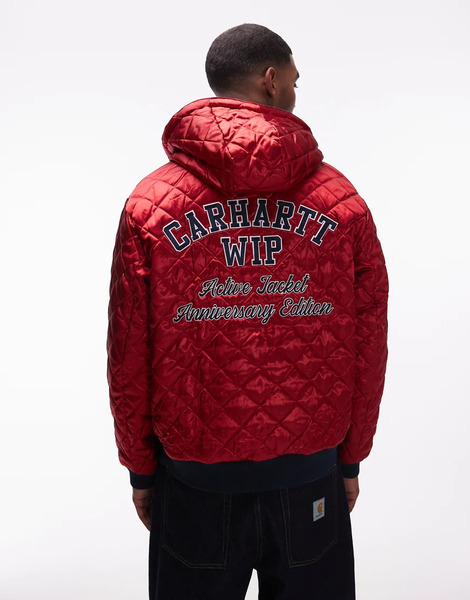  Carhartt Wip Og Active 50th Anniversary Edition Reversible Jacket In Denim Midwash And Red Diamond Quilting 