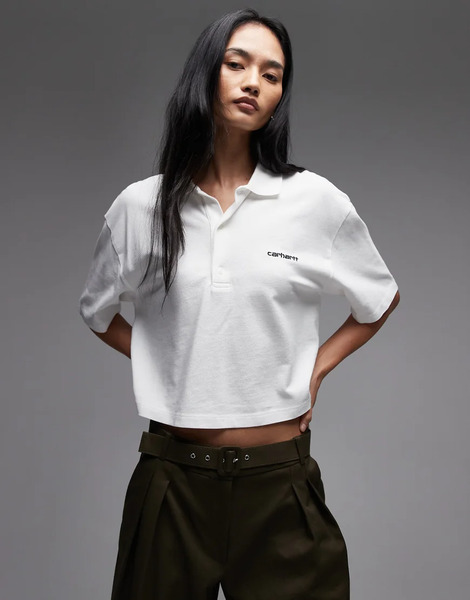  Carhartt Wip Script Polo In White 