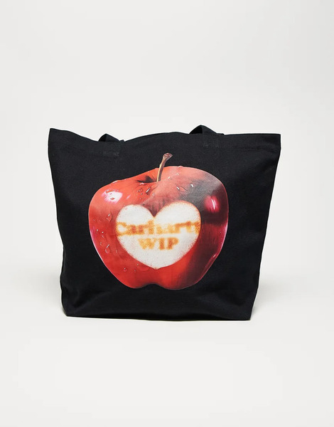  Carhartt Wip Spolied Apple Canvas Tote Bag In Black 