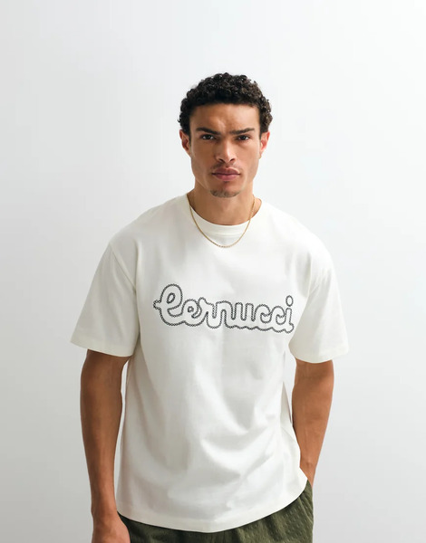  Cernucci Regular Fit T Shirt With Stitched Logo In Off White 