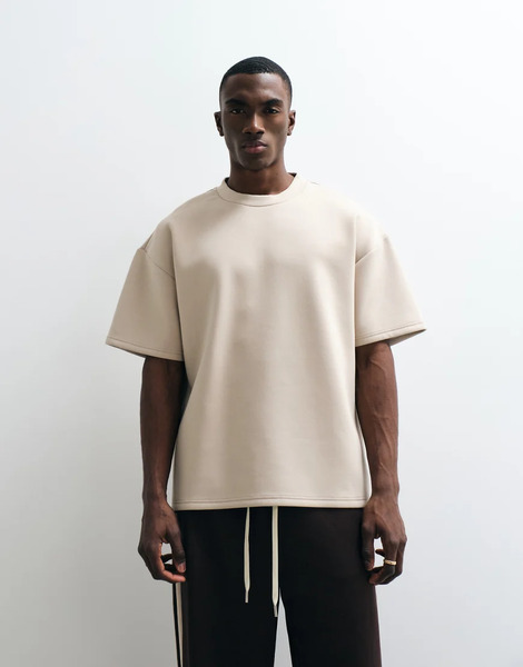  Cernucci Scuba Style Fabric Oversized Boxy Fit T Shirt In Stone Neutral 