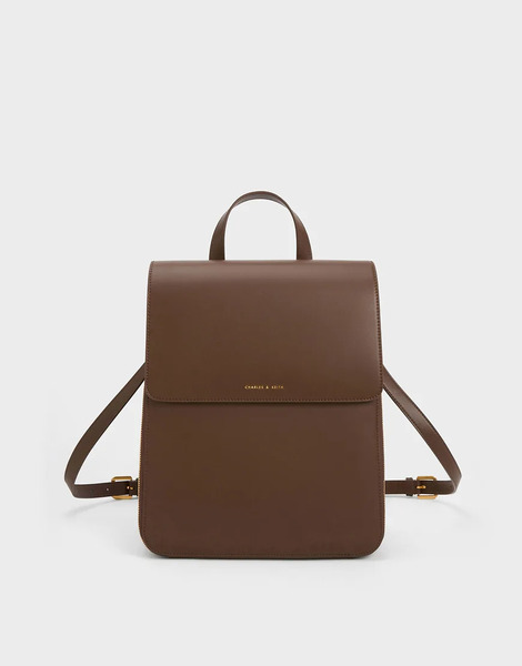 Charles & Keith Octavia Front Flap Structured Backpack In Dark Brown 