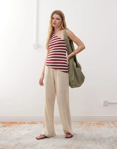  Collusion Asymmetric One Shoulder Stripe Top In Red Multi 