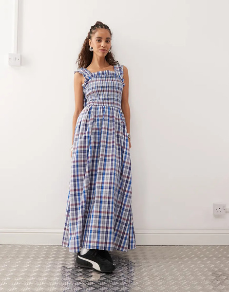  Collusion Check Maxi Dress In Multi 