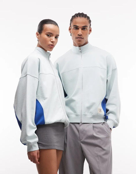  Collusion Circular Design Collection Unisex Heavyweight Panel Zip Up In Grey And Blue 