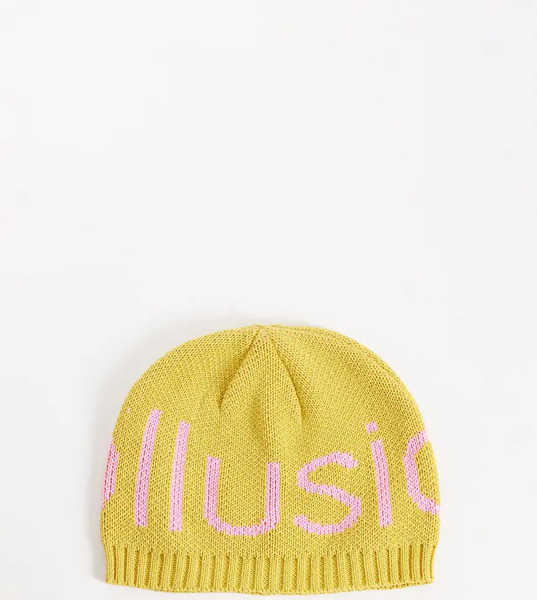  Collusion Crochet Logo Beanie In Yellow 