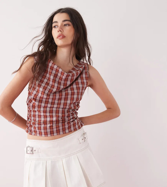  Collusion Denim Mini Kilt Skirt In Ecru Neutral 
