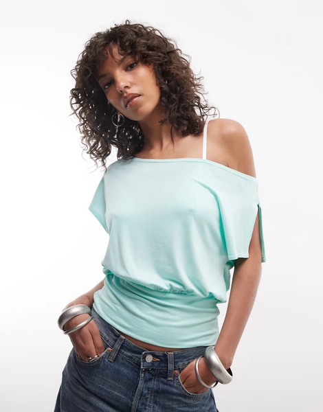  Collusion Drapey Off Shoulder In Aqua Blue 