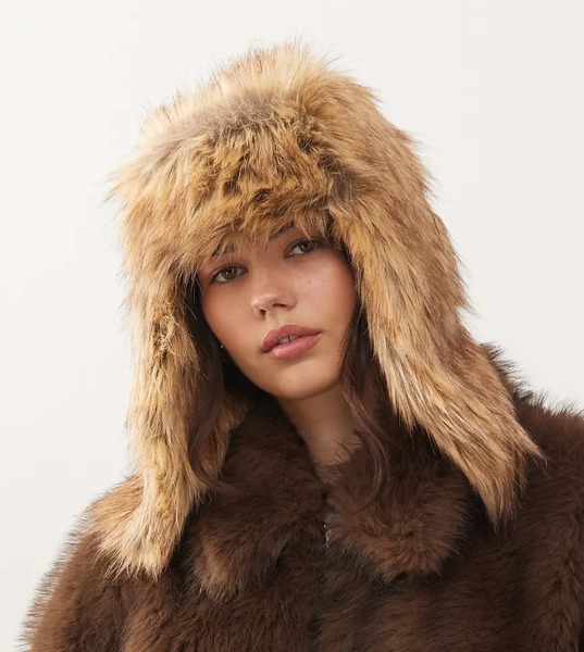  Collusion Faux Fur Trapper Hat In Neutral Brown 
