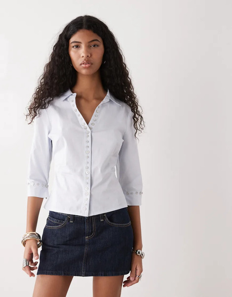  Collusion Fitted Shell Button Shirt In Blue 