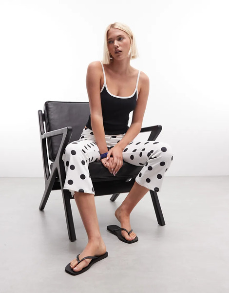  Collusion Flared Foldover Capri In White Polka Dot 