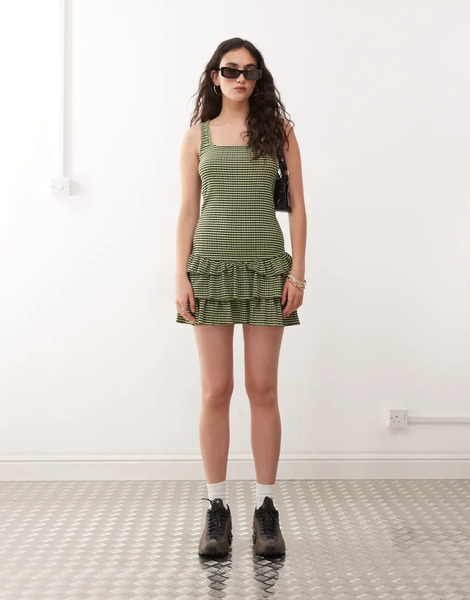  Collusion Gingham Mini Dress In Green Multi 