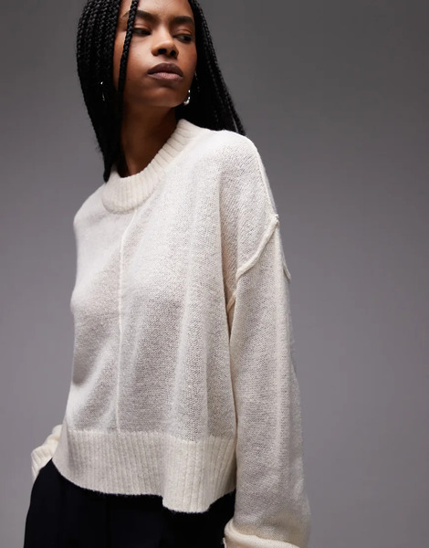  Collusion Knitted Crew Neck In Cream Neutral 