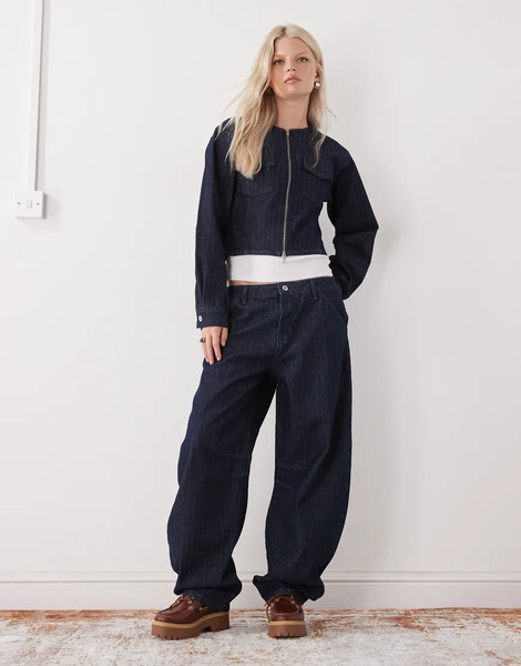  Collusion Low Rise Barrel Jeans In Blue Stripe Multi 