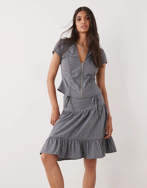  Collusion Midi Skirt In Blue Check 